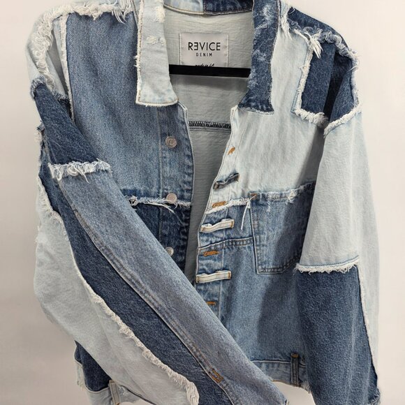 Revice Denim Patchwork Distressed Cropped Jacket – Blue – M - Picture 3 of 8